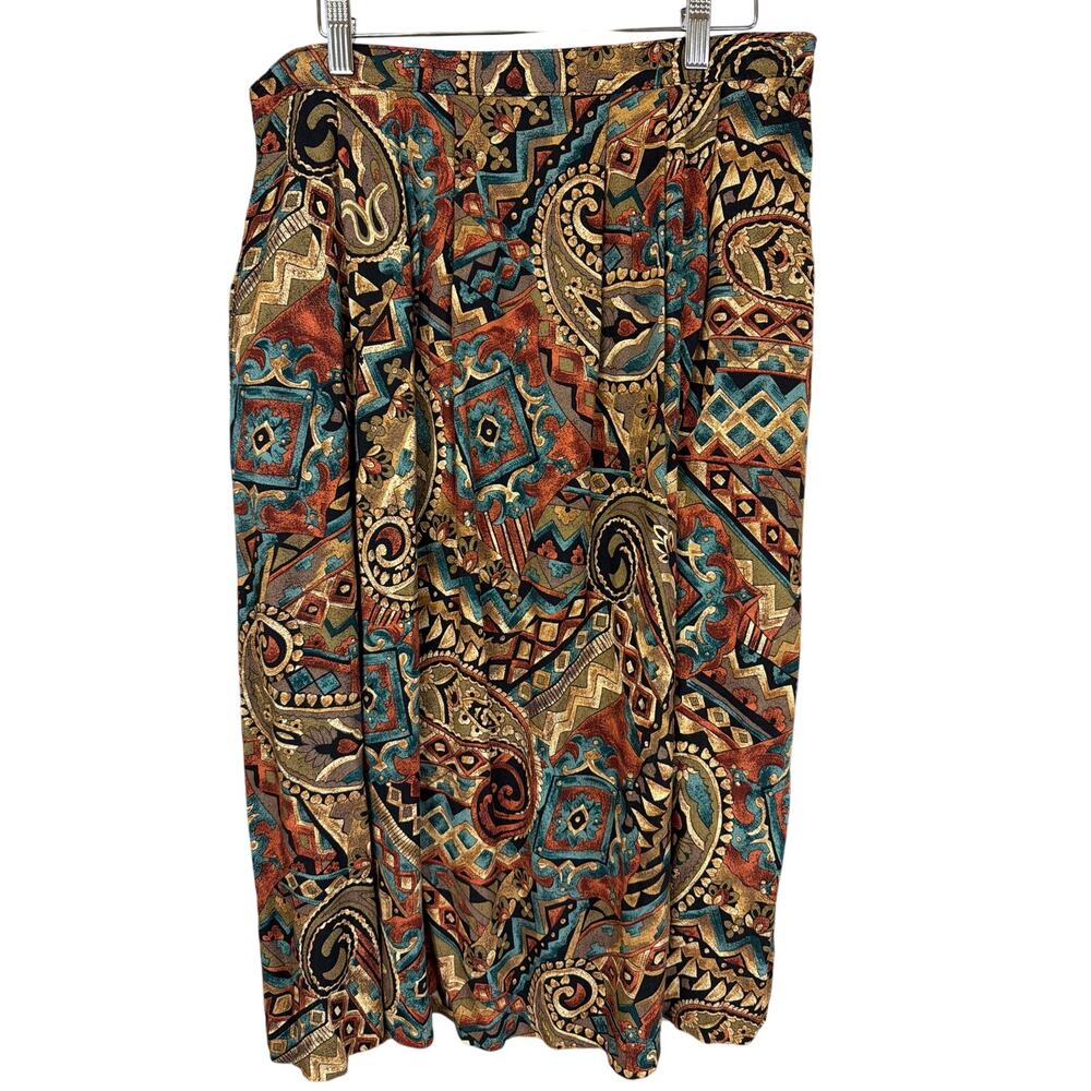 Sag Harbor Multicolored Paisley Elastic Waist Midi Skirt Plus Size 1X USA Made